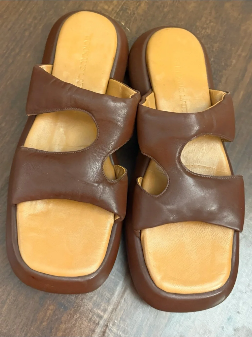 Eckhaus Latta Zee Leather Platform Slides in Brown Size US 10